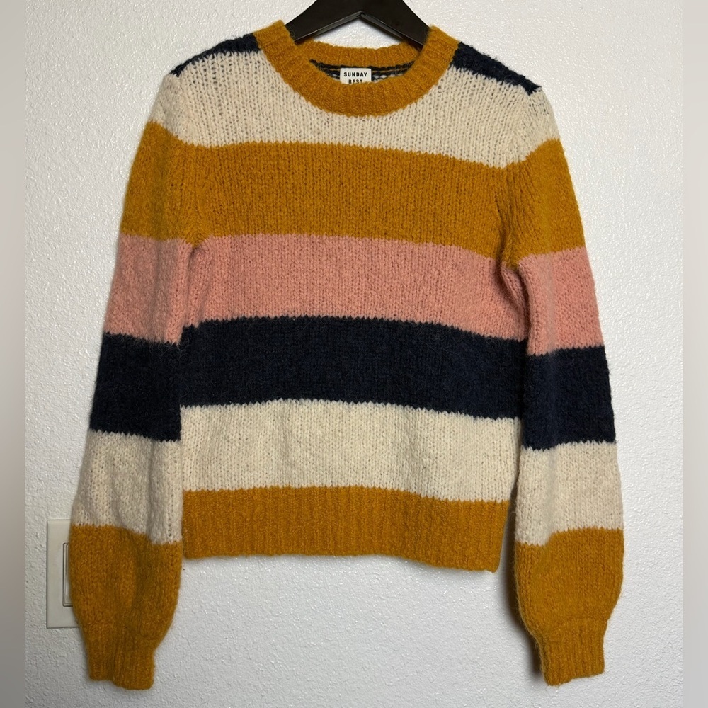 Aritzia Sunday Best Lennie Sweater Chunky Multi Color Stripe Alpaca Xsmall